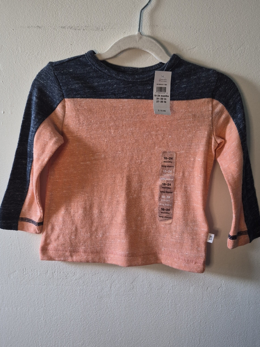 GAP Two-Tone Long Sleeve Tee in Coral and Navy